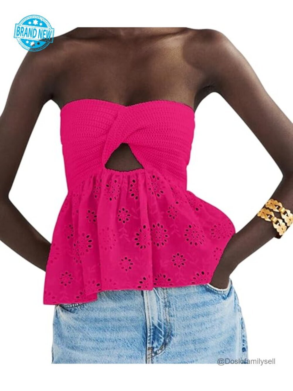 Twist Knot Knit Bandeau Tube Top Embroidery Strapless Crop Corset Top